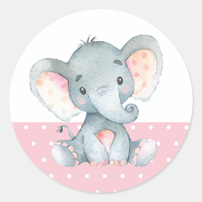 Pegatina Redonda Chica Elephant Baby Shower Pink (Anverso)