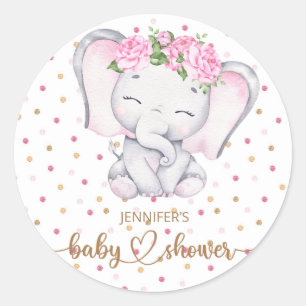 Pegatina Redonda Chica Elephant Watercolor Baby Shower