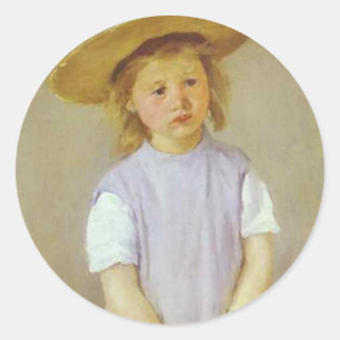 Pegatina Redonda Chica en una Gorra de paja, Mary Cassatt