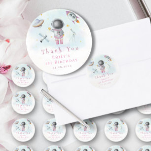 Pegatina Redonda Chica espacial Astronauta estrellas de cohetes ros