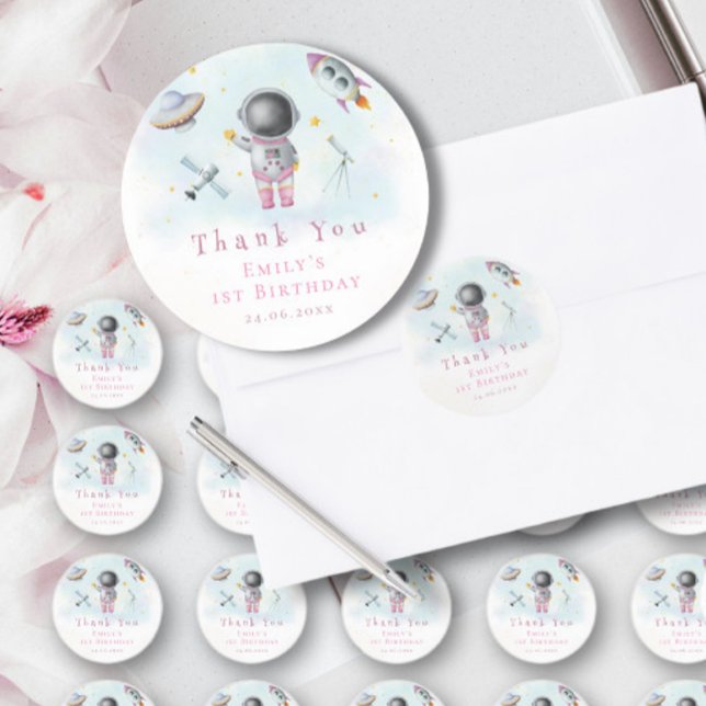 Pegatina Redonda Chica espacial Astronauta estrellas de cohetes ros (Subido por el creador)