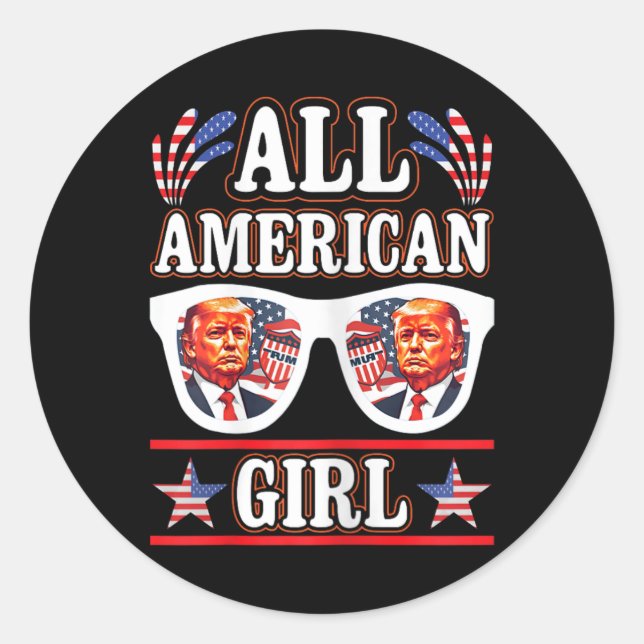 Pegatina Redonda Chica estadounidense Retro Love Heart Trump Estado (Anverso)