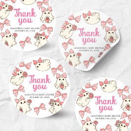 Pegatina Redonda Chica Fantasma Pequeño Boo Halloween Baby Shower