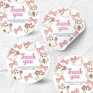 Pegatina Redonda Chica Fantasma Pequeño Boo Halloween Baby Shower