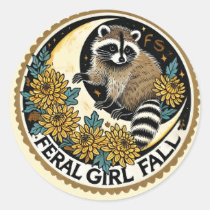 Pegatina Redonda Chica Feral Caer Raccoon