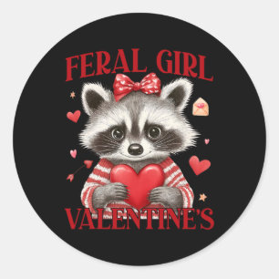 Pegatina Redonda Chica Feral San Valentín Mapaches Corazones Amor V