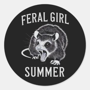 Pegatina Redonda Chica Feral Summer Opossum Vintage