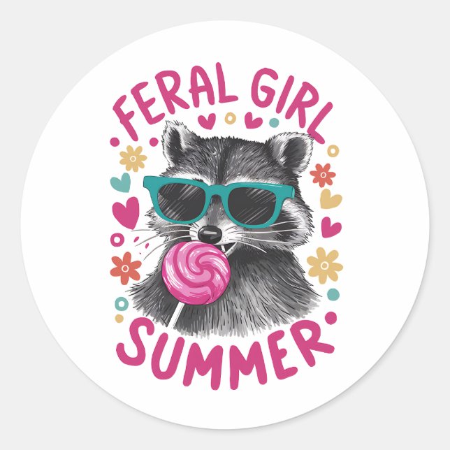 Pegatina Redonda Chica Feral Summer Opossum Vintage (Anverso)