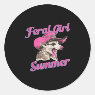 Pegatina Redonda Chica Feral Summer Retro Possum Gracioso Meme