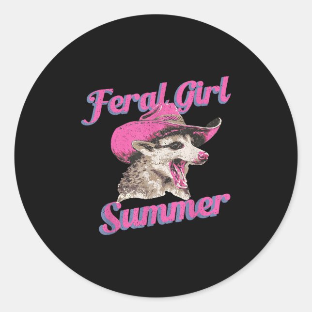 Pegatina Redonda Chica Feral Summer Retro Possum Gracioso Meme (Anverso)