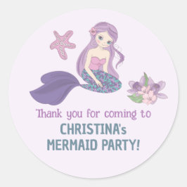 Pegatina Redonda Chica Fiesta Sirviente Cumpleaños Pastel Purple