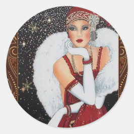 Pegatina Redonda Chica Flapper Art Déco Sticker
