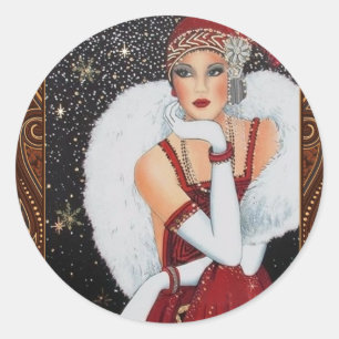 Pegatina Redonda Chica Flapper Art Déco Sticker