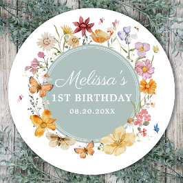 Pegatina Redonda Chica Flor silvestre primer Fiesta de cumpleaños
