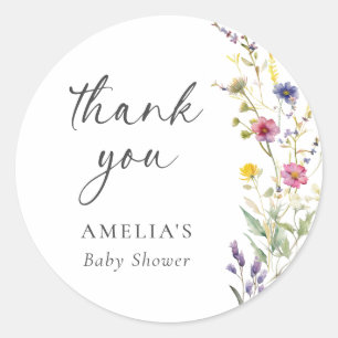 Pegatina Redonda Chica Floral de Flores Silvestres Baby Shower Grac