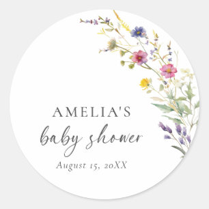 Pegatina Redonda Chica floral de Little Wildflower Baby Shower