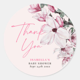 Pegatina Redonda Chica Floral Rosa Baby Shower Gracias