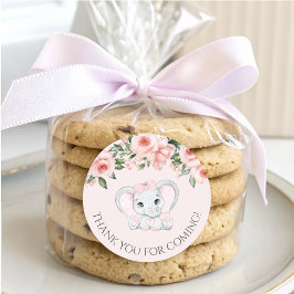 Pegatina Redonda Chica floral rosa Cutie Elephant Rubor Baby Shower