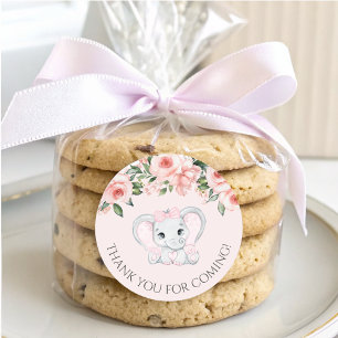 Pegatina Redonda Chica floral rosa Cutie Elephant Rubor Baby Shower