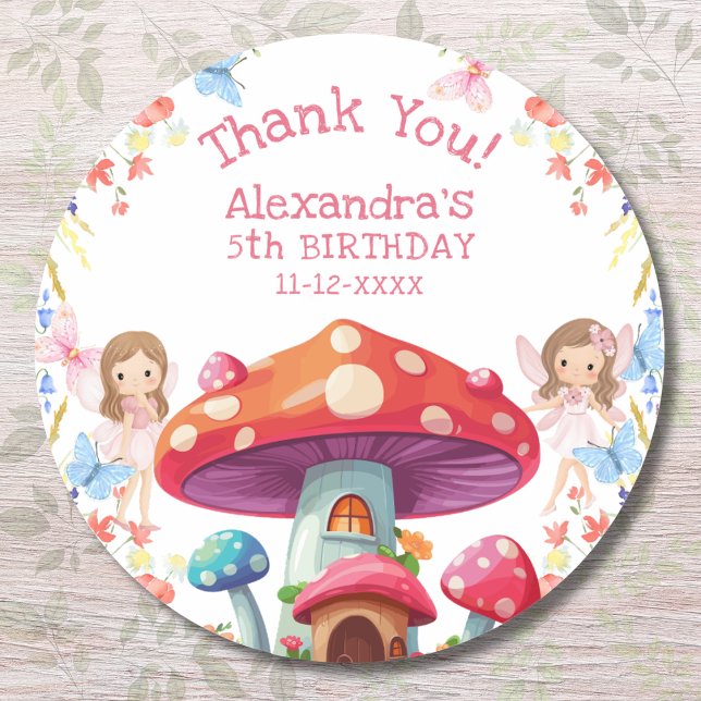 Pegatina Redonda Chica Floral Rosa Fairy Birday Gracias (Subido por el creador)