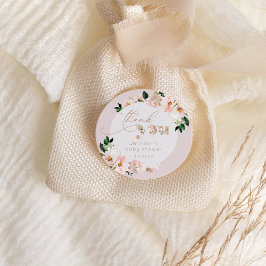 Pegatina Redonda chica floral rosa Rubor ducha bebé gracias