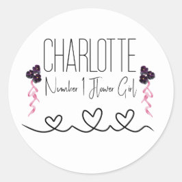 Pegatina Redonda Chica floral rosa y púrpura