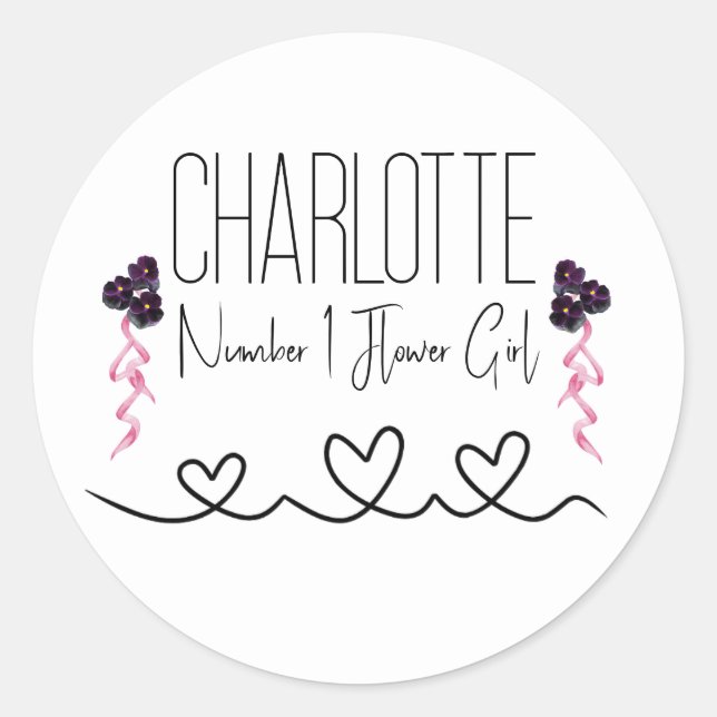 Pegatina Redonda Chica floral rosa y púrpura (Anverso)