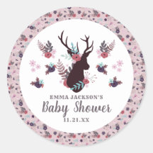 Chica floral Rustic Deer Head Mauve Baby Shower