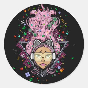 Pegatina Redonda Chica Gamer