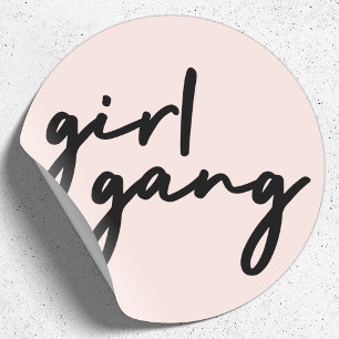 Pegatina Redonda Chica Gang   Poder Chica Feminismo moderno Rubor P