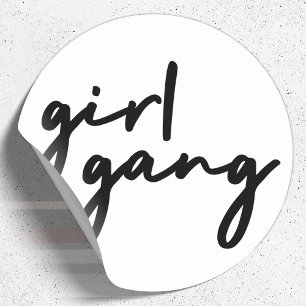 Pegatina Redonda Chica Gang   Poder Chica feminista moderno y elega