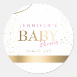Pegatina Redonda Chica Gold Sparkle Baby Shower