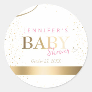 Pegatina Redonda Chica Gold Sparkle Baby Shower