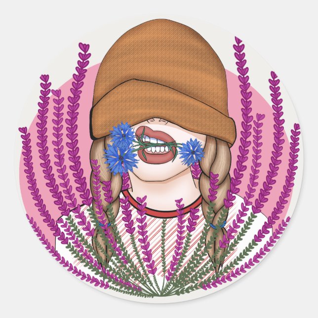 Pegatina Redonda Chica gracioso con flores de maíz (Anverso)