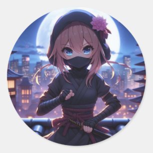 Pegatina Redonda Chica guerrero de ninja