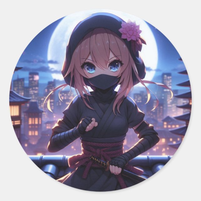 Pegatina Redonda Chica guerrero de ninja (Anverso)