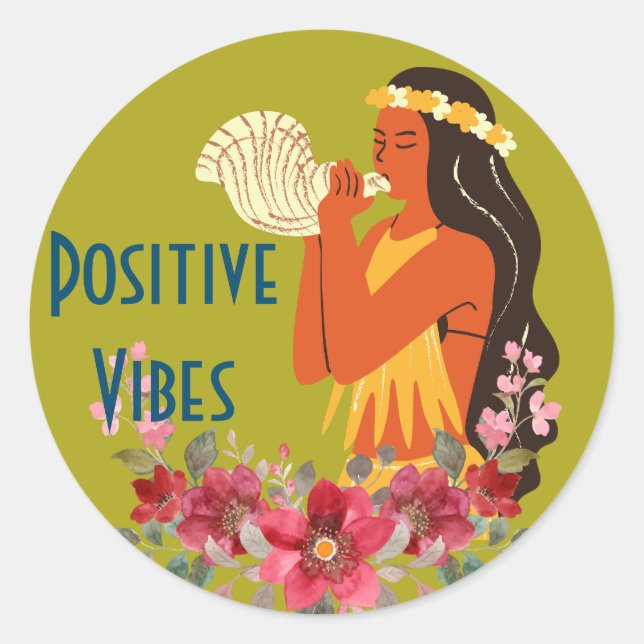 Pegatina Redonda Chica hawaiano soplando concha artificial (Anverso)