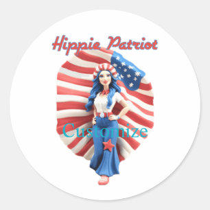 Pegatina Redonda Chica hippie patriótico Thunder_Cove
