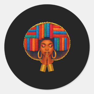 Pegatina Redonda Chica Historia Negra Mujer Amante Libros Educación