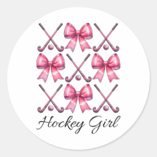 Pegatina Redonda Chica Hockey Chica Hockey Sobre El Césped Lindo La