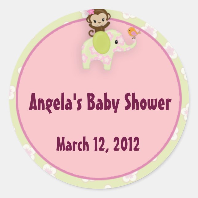 Pegatina Redonda Chica Jungle Safari Animal Baby Shower (Anverso)