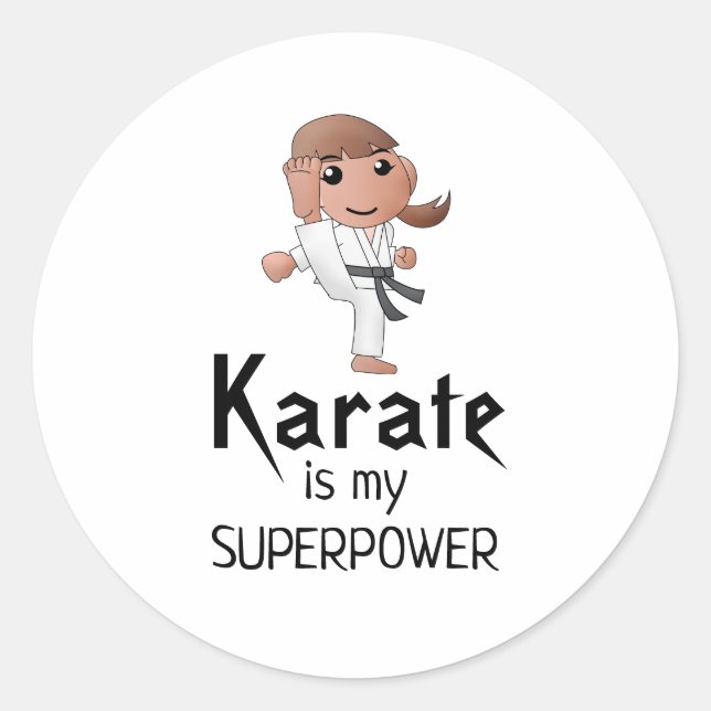 Pegatina Redonda Chica - Karate es mi superpoder (Anverso)