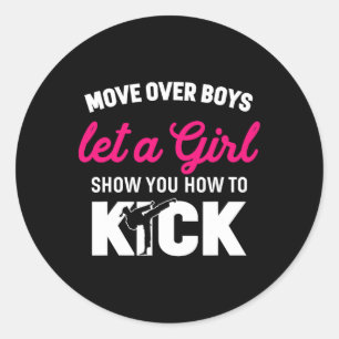 Pegatina Redonda Chica Karate Graciosa hija Kick Boxer Gift