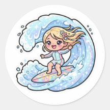Chica Kawaii de Surf Chica Ola del Océano Verano S