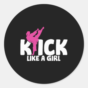 Pegatina Redonda Chica kickboxer luchadora kickboxing artes marcial