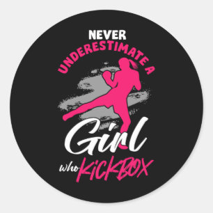 Pegatina Redonda Chica Kickboxer Luchadora Kickboxing Mma Deportes