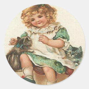 Pegatina Redonda Chica Kitten Cat Birthday