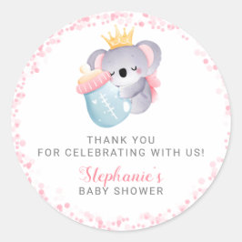 Pegatina Redonda Chica Koala Bear Favor Rosa Baby Shower