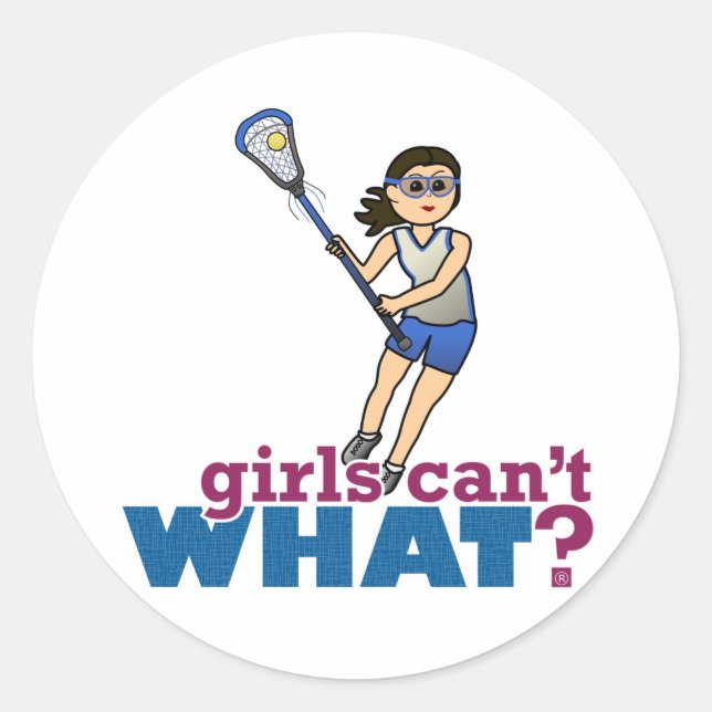 Pegatina Redonda Chica Lacrosse Player en azul (Anverso)
