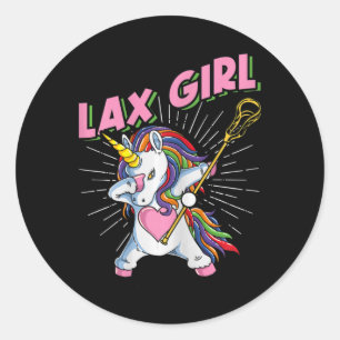 Pegatina Redonda Chica Lax Lax con palo Lax Unicornio haciendo Dab